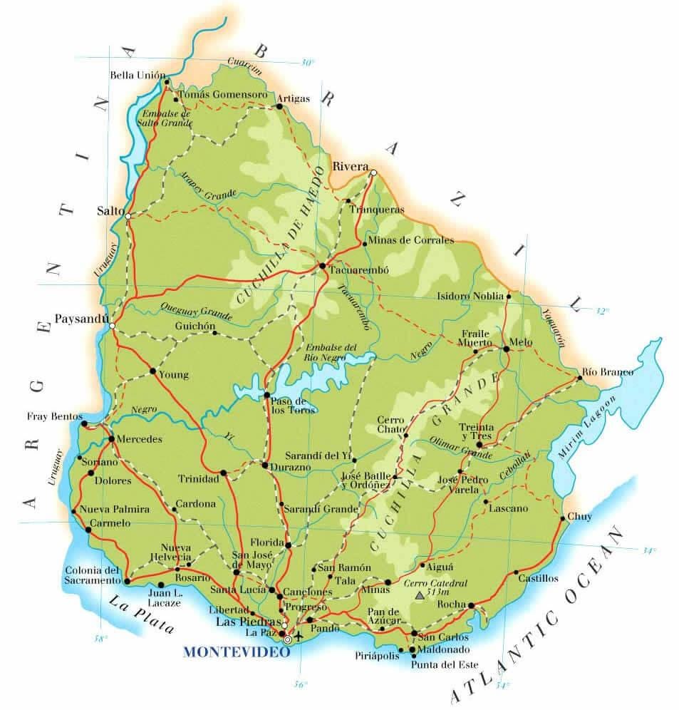 แผนที่อุรุกวัยของภูมิศาสตร์