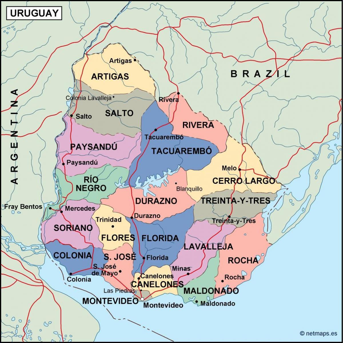 แผนที่ของ uruguay. kgm อุรุกวัย